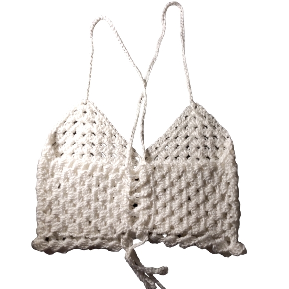 Crochet Shiny White Halter Top Handmade - Picture 7 of 7